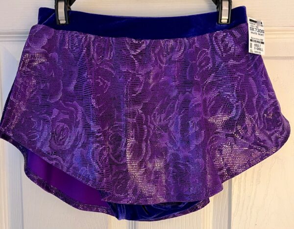 GK ICE SKATE ADULT X-SMALL PURPLE FLORAL FOIL PRINT VELVET PULL-ON SKIRT Sz AXS - Image 7