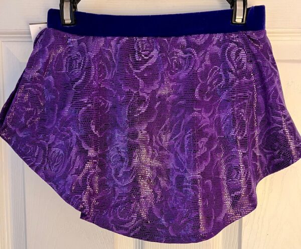 GK ICE SKATE ADULT X-SMALL PURPLE FLORAL FOIL PRINT VELVET PULL-ON SKIRT Sz AXS - Image 8