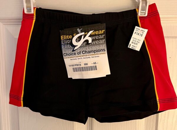 GK CHEER ADULT SMALL MICRO MINI ATHLETIC WORKOUT SHORTS BLACK RED GOLD SZ S - Image 7