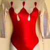 GK Elite RED WHITE FOIL 3/4 SLEEVES Gymnastic Dance Leo Sz AS