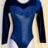 GK LgSLV LADIES SMALL NAVY VELVET BLUE SHIMMER GOLD GYMNAST DANCE LEOTARD Sz AS