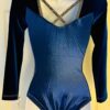 GK LgSLV LADIES SMALL NAVY VELVET BLUE SHIMMER GOLD GYMNAST DANCE LEOTARD Sz AS - Image 5