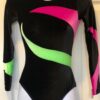 GK LgSLV BLACK VELVET ADULT SMALL PINK LIME GLITTER RIBBONS GYMNASTIC LEOTARD AS