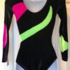 GK LgSLV BLACK VELVET ADULT SMALL PINK LIME GLITTER RIBBONS GYMNASTIC LEOTARD AS - Image 5