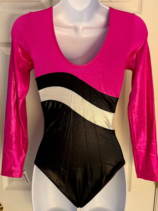 GK LgSLV PINK BLACK MYSTIQUE ADULT SMALL WHITE ACCENT GYMNASTS DANCE LEOTARD AS - Image 5