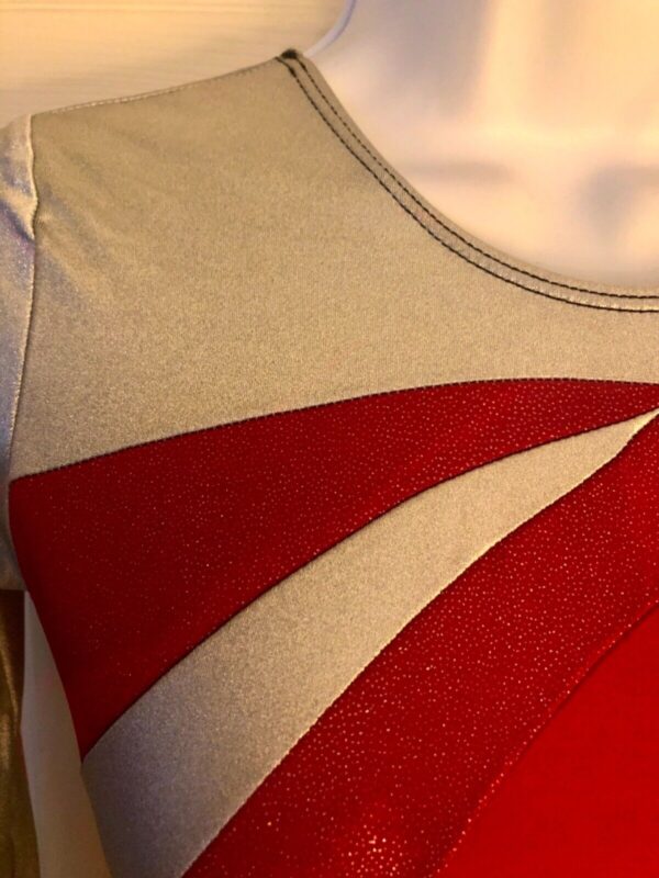 GK ADULT SMALL RED IRIDESCENT METALLIC SILVER LgSLV GYMNAST DANCE LEOTARD Sz AS - Image 2