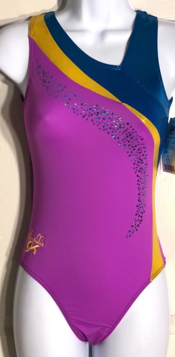 GABRIELLE DOUGLAS ASYM MAGENTA ADULT X-SMALL TURQ SEQ GYMNAST DANCE LEOTARD AXS