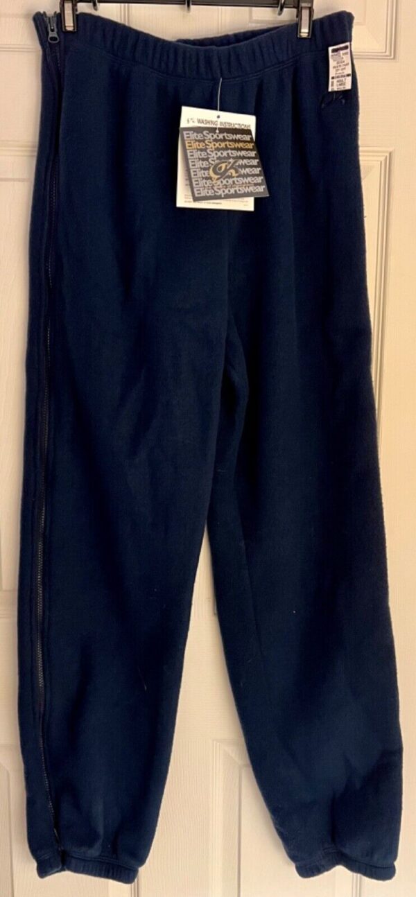 GK WARM UP ADULT LARGE NAVY POLYESTER FLEECE SIDE ZIP OFF ICE SKATE PANTS AL NWT