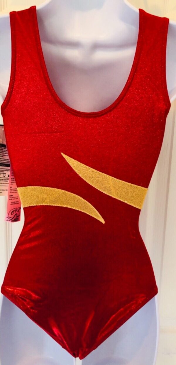 GK RED MYSTIQUE ADULT X-SMALL GOLD BLUE JA GYMNASTIC DANCE TANK LEOTARD Sz AXS - Image 7