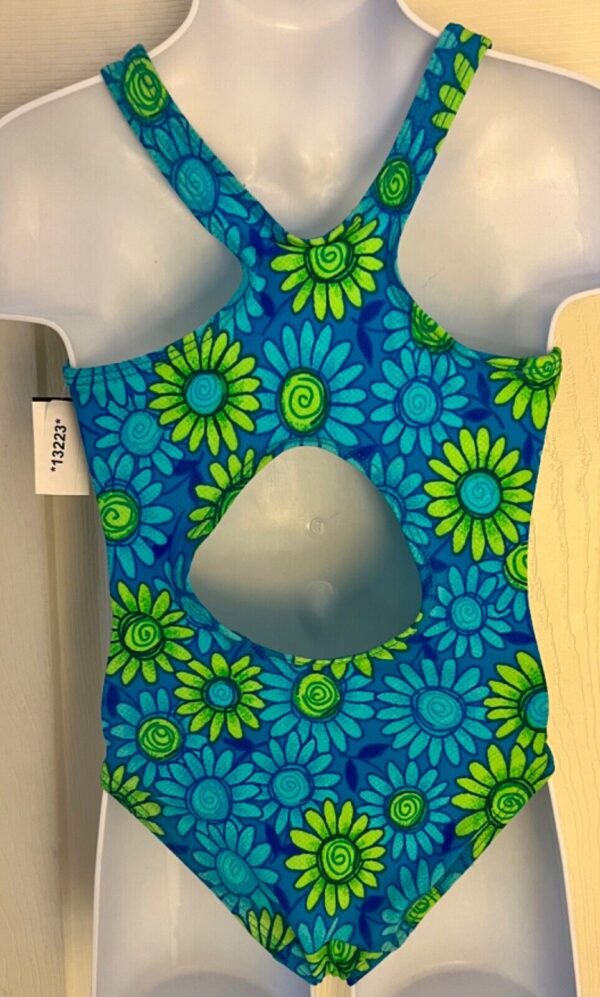 GK DAISY PRINT CHILD X-SMALL BLUE GREEN COTTON/SPANDEX GYMNASTIC TANK LEOTARD XS - Image 5