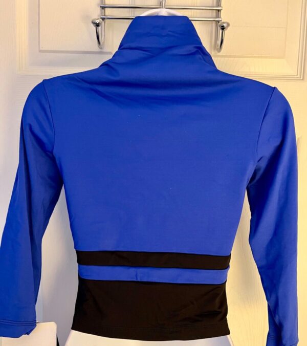 GK ICE SKATE LADIES LARGE 3/4 SLV NYLON/SPANDEX BLUE/BLACK CROP DANCE TOP  SZ L - Image 4