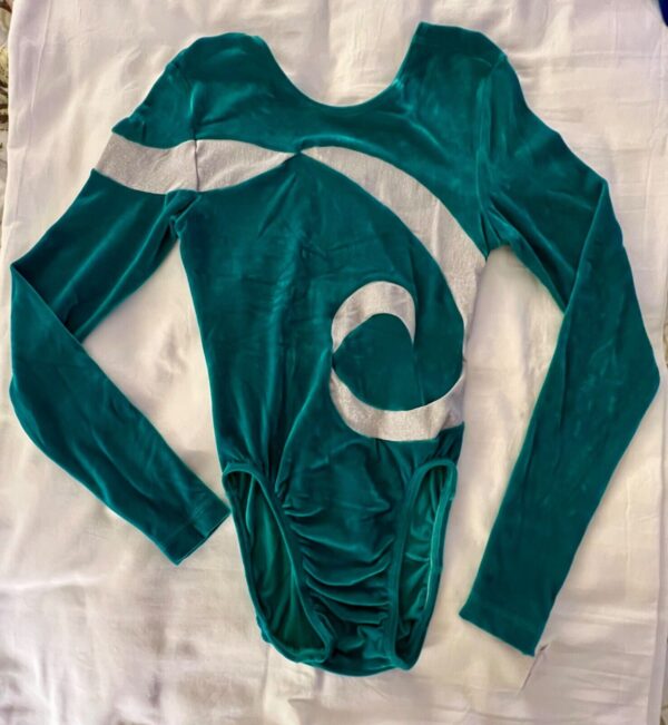 GK LgSLV GREEN VELVET ADULT SMALL SILVER LUREX SWIRLS GYMNASTS LEOTARD SZ S NWT! - Image 6