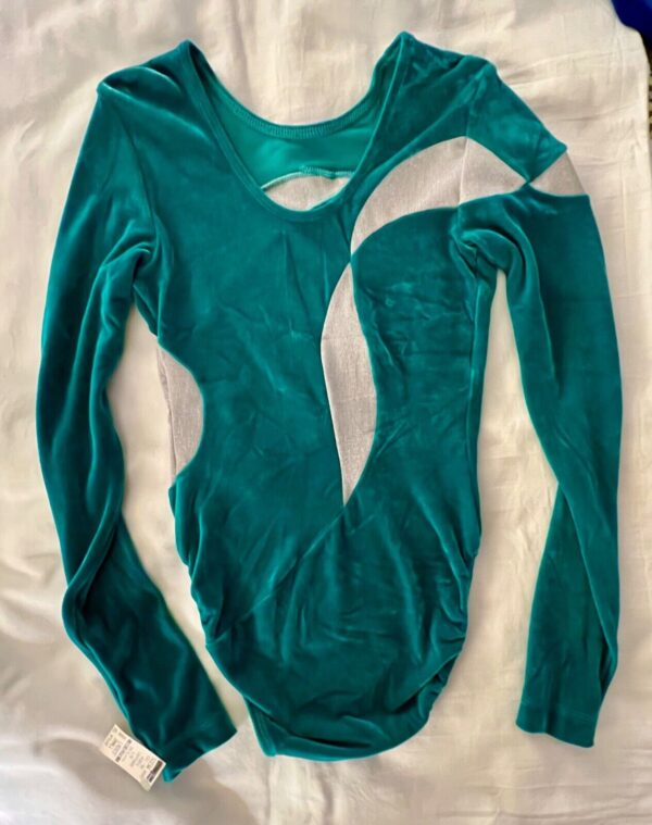 GK LgSLV GREEN VELVET ADULT SMALL SILVER LUREX SWIRLS GYMNASTS LEOTARD SZ S NWT! - Image 7