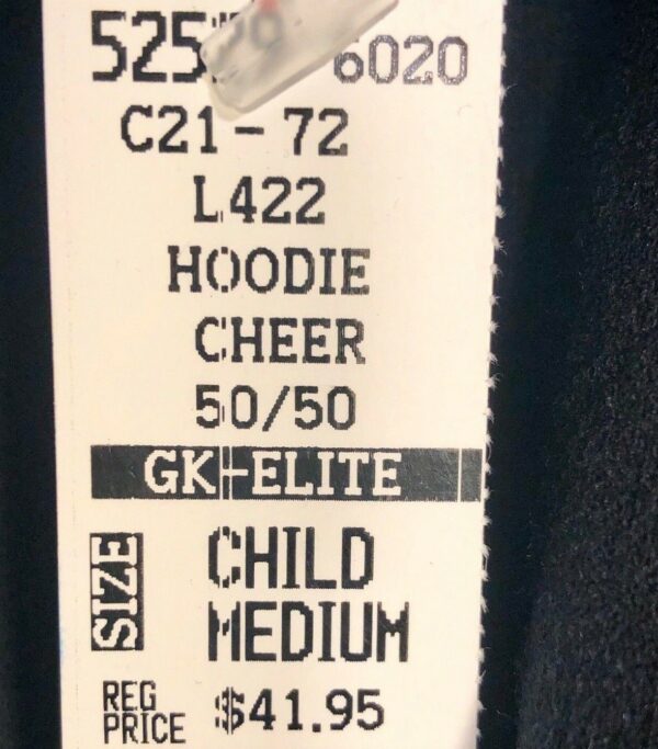 GK ELITE CHEER GIRLS MEDIUM SWEATSHIRT HOODIE BLACK GLITZY LOGO Sz CM NWT! - Image 6