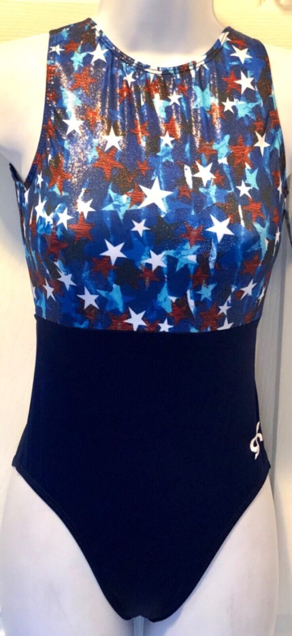 GK PATRIOT STAR PRINT ADULT SMALL FOIL NAVY N/STANK GYMNASTIC DANCE LEOTARD AS