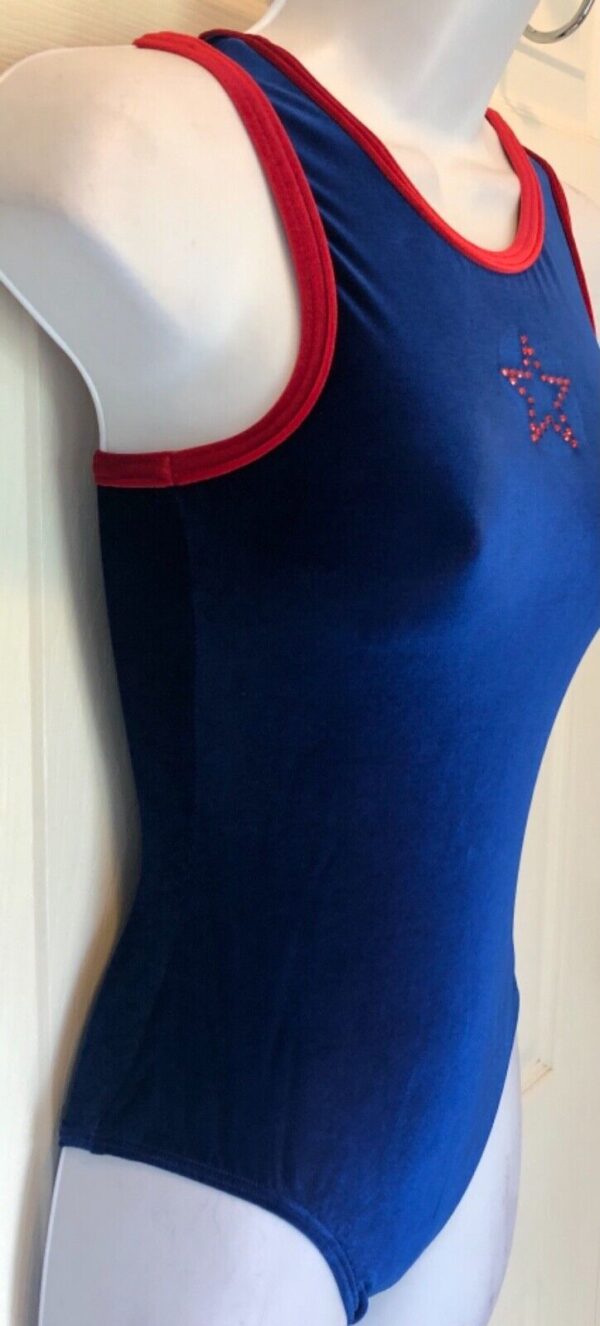 GK SAPPHIRE VELVET ADULT SMALL RACERBACK RED TRIM JA GYMNAST DANCE LEOTARD Sz AS - Image 3