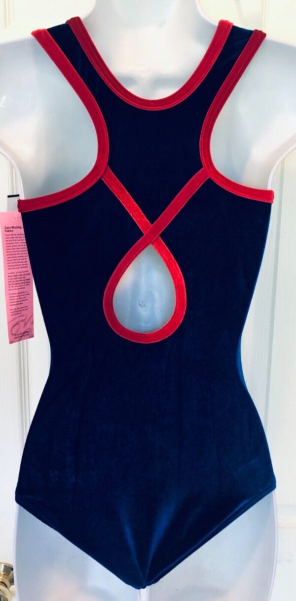 GK SAPPHIRE VELVET ADULT SMALL RACERBACK RED TRIM JA GYMNAST DANCE LEOTARD Sz AS - Image 7