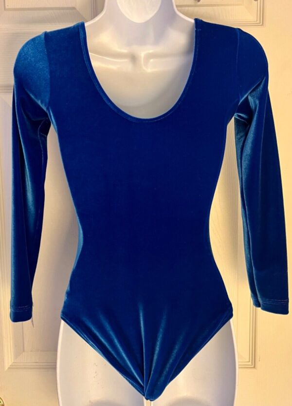 GK LgSLV  ADULT CLASSIC X-SMALL SOLID ROYAL VELVET GYMNASTS DANCE LEOTARD Sz AXS - Image 4