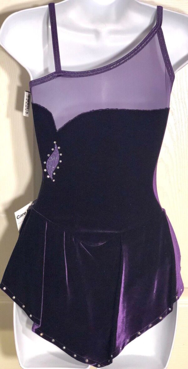 GK ICE FIGURE SKATE ADULT SMALL EGGPLANT VELVET CAMISOLE ASYM YOKE JA DRESS AS - Image 3