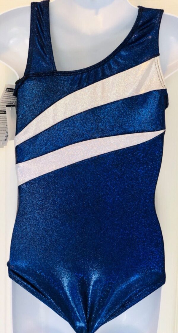 GK ASYM GIRLS MEDIUM WHITE BLUE OPAL JA GYMNASTICS DANCE TANK LEOTARD CM NWT! - Image 3