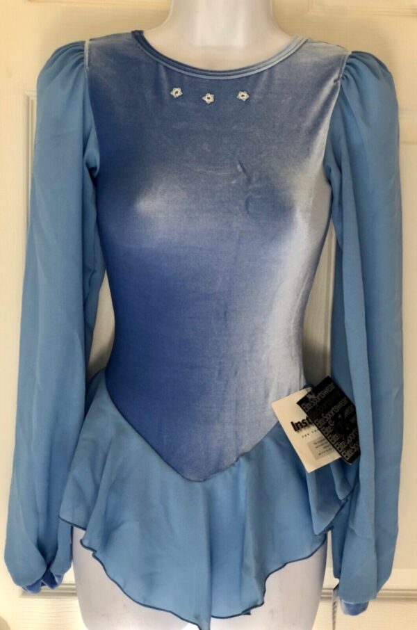 GK ICE FGURE SKATE BLUE VELVET ADULT X-SMALL GEORGETTE SLEEVES JA DRESS AXS NWT!