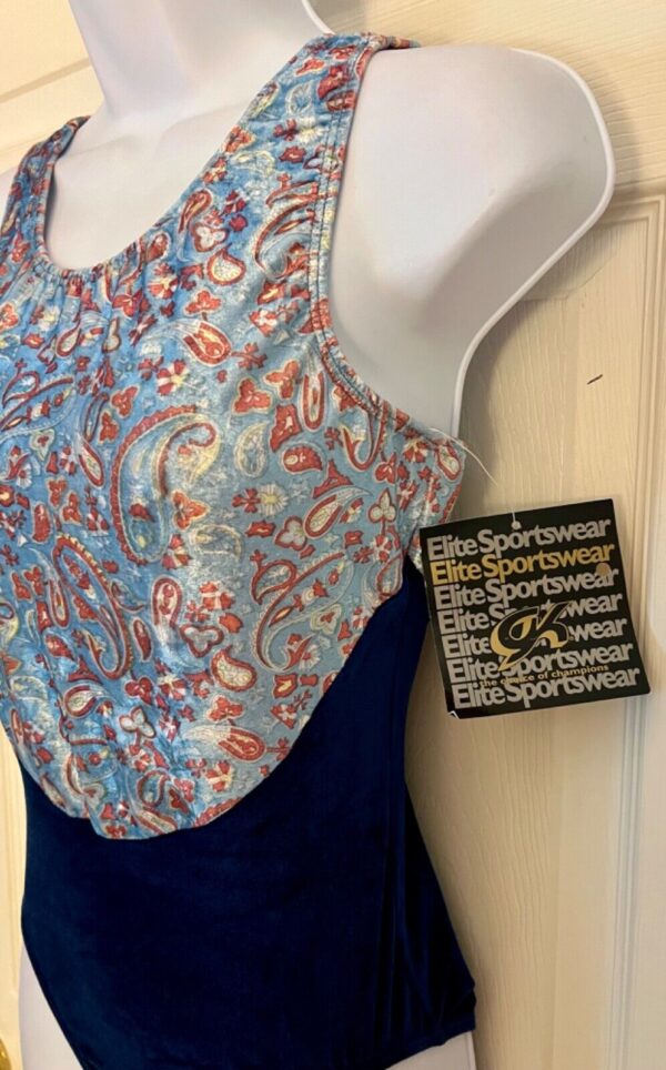 GK ADULT X-LARGE PAISLEY BLUE & NAVY VELVET GYMNASTIC DANCE TANK LEOTARD SZ XL - Image 5