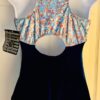 GK ADULT X-LARGE PAISLEY BLUE & NAVY VELVET GYMNASTIC DANCE TANK LEOTARD SZ XL - Image 6