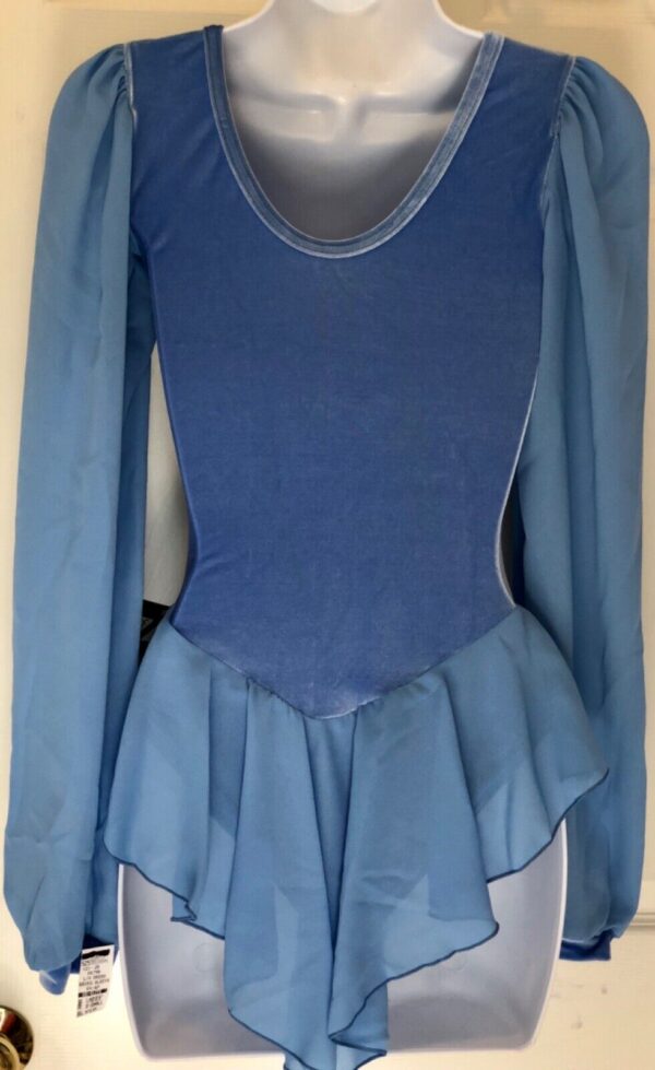 GK ICE FGURE SKATE BLUE VELVET ADULT X-SMALL GEORGETTE SLEEVES JA DRESS AXS NWT! - Image 3