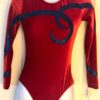 GK ELITE LgSLV LADIES SMALL RED VELVET BLUE FOIL GYMNASTICS DANCE LEOTARD AS NWT