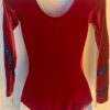 GK ELITE LgSLV LADIES SMALL RED VELVET BLUE FOIL GYMNASTICS DANCE LEOTARD AS NWT - Image 4