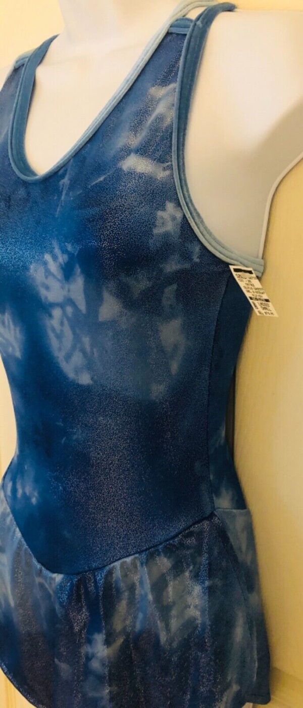 GK ICE FIGURE SKATE ADULT SMALL BLUE TIE-DYE FOIL PRINT CAMISOLE DRESS Sz AS - Image 4