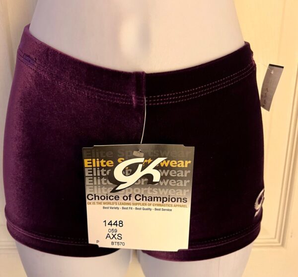 GK WORKOUT SHORTS ADULT X-SMALL MICRO MINI EGGPLANT VELVET CHEER DANCE GYMNAS XS - Image 2