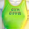 GK ADULT LARGE GREEN VELVET FLORAL AP â€œGYM DIVAâ€ METAL BEAD TANK CROP TOP  Sz AL