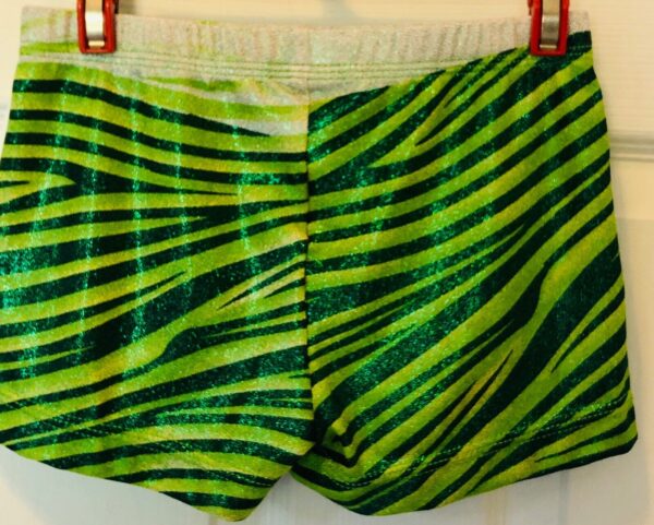 GK MICRO MINI CHEER ADULT SMALL WORKOUT SHORTS GREEN STRIPE FOIL PRINT Sz AS - Image 2