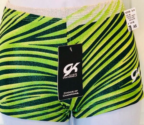 GK MICRO MINI CHEER ADULT SMALL WORKOUT SHORTS GREEN STRIPE FOIL PRINT Sz AS - Image 3