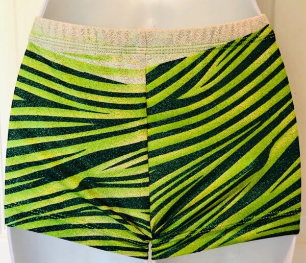 GK MICRO MINI CHEER ADULT SMALL WORKOUT SHORTS GREEN STRIPE FOIL PRINT Sz AS - Image 4