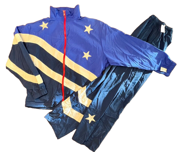 GK WARM UP ADULT SMALL SUPPLEX FOIL BLUE WHITE STARS STRIPES 2PC JACKET PANTS S