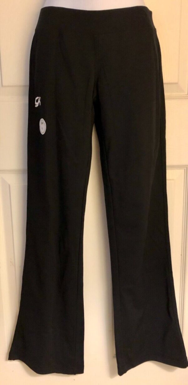 GK WARM-UP ADULT SMALL MICRO KNIT BLACK PANTS GYMNAST SKATE DANCE CHEER AS NWT!