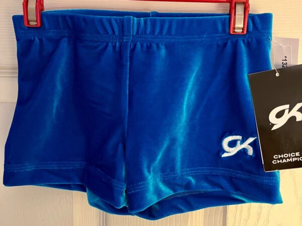 GK CHEER ADULT X-SMALL MICRO MINI WORK SHORTS TURQUOISE VELVET GYMNASTS DANCE XS - Image 3