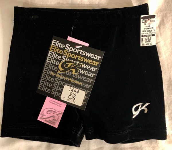 GK CHILD SMALL MINI WORKOUT SHORTS BLACK VELVET CHEER DANCE GYMNASTICS Sz CS NWT - Image 4