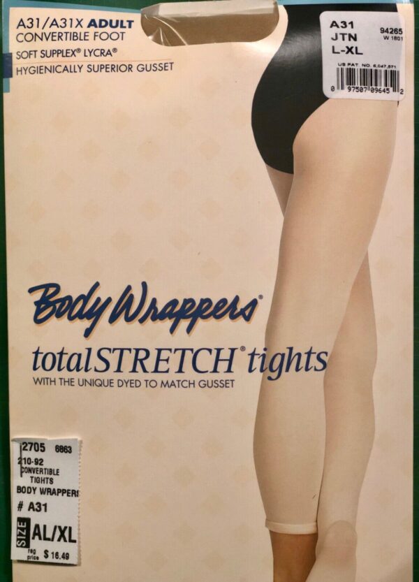 BODY WRAPPERS CHILD Total STRETCH Convertible Foot Dance Tights Spandex TAN L/XL