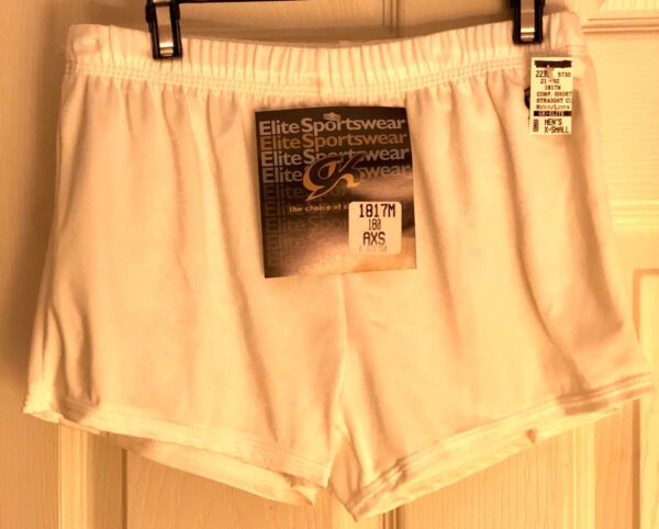 GK MENS X-SMALL #1817 COMPETITION SHORTS WHITE N/S GYMNASTIC RUNNING GYM AXS NWT