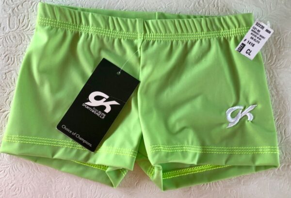 GK NEON GREEN CHILD LARGE MICRO MINI NYLON/SPANDEX DANCE WORKOUT SHORTS Sz CL