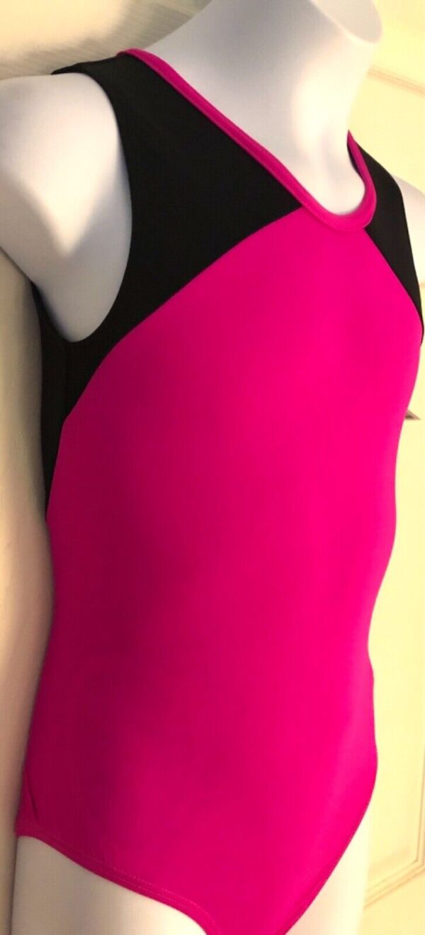 GK CERISE BLACK NYLON/SPANDEX GIRLS MEDIUM GYMNASTICS DANCE TANK LEOTARD Sz CM - Image 2