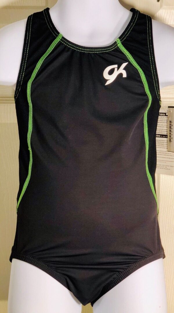 GK Elite Tank Gymnastic Dance Workout Nylon Leotard Black Lime Sz CS