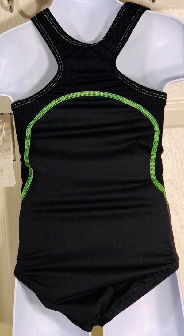 GK Elite Tank Gymnastic Dance Workout Nylon Leotard Black Lime Sz CS - Image 2