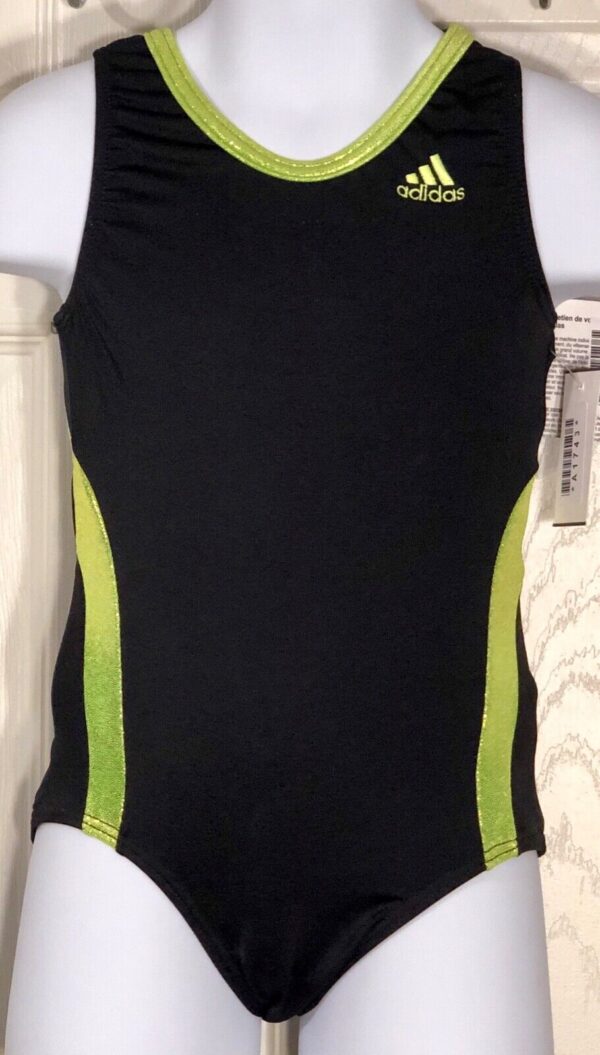 ADIDAS TANK CHILDS X-SMALL BLACK N/S LIME FOIL GYMNASTICS DANCE GK LEOTARD CXS