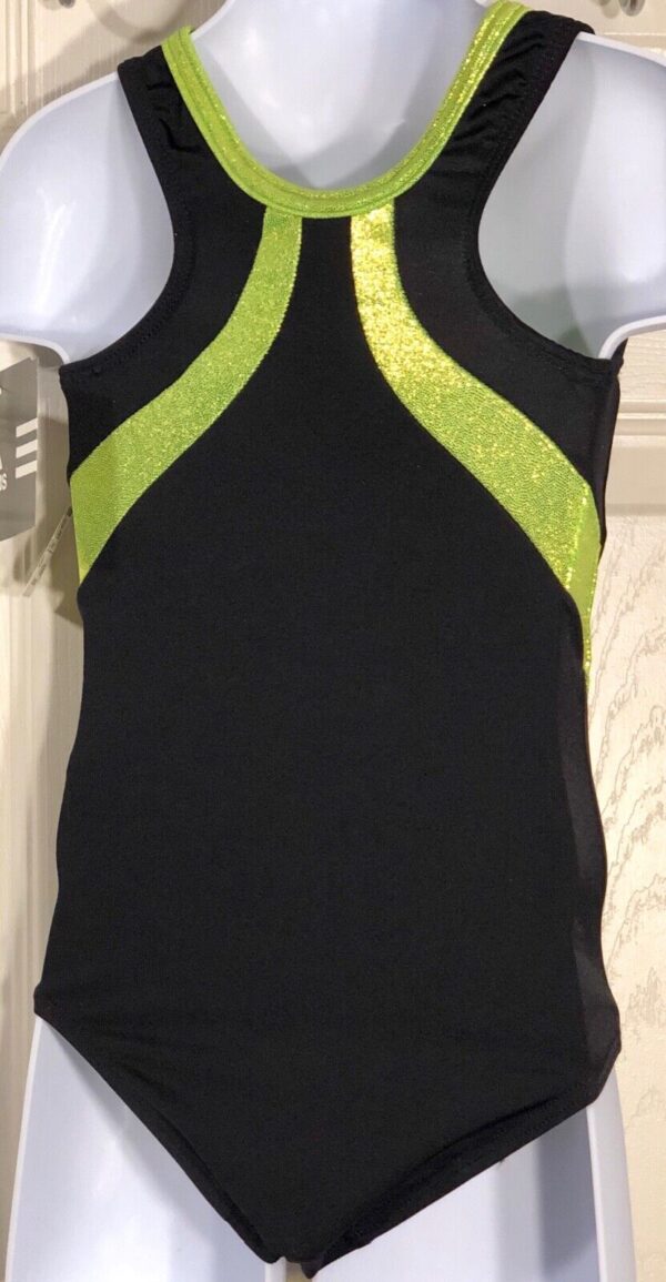 ADIDAS TANK CHILDS X-SMALL BLACK N/S LIME FOIL GYMNASTICS DANCE GK LEOTARD CXS - Image 2