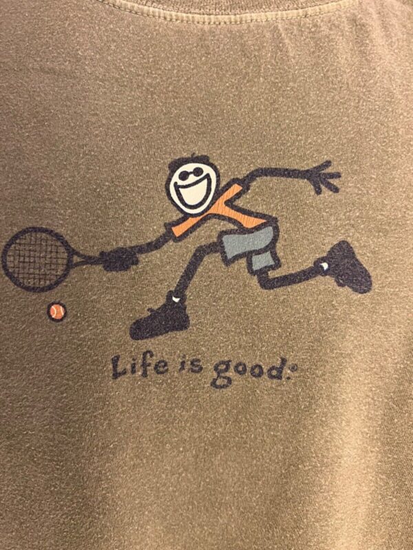 LIFE IS GOOD Men's Large TENNIS Theme Graphic Faded Green Short Sleeve T Shirt - Image 2