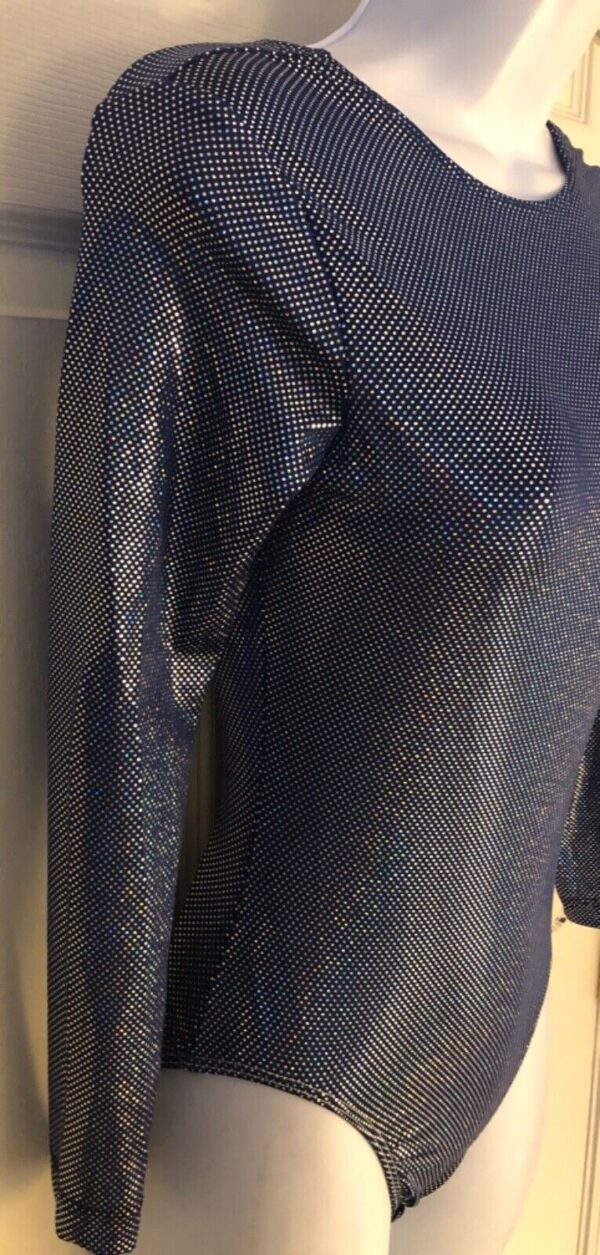 GK LgSLV LADIES SMALL BLUE SPOTLIGHT FOIL GYMNASTICS DANCE LEOTARD Sz AS NWT! - Image 3